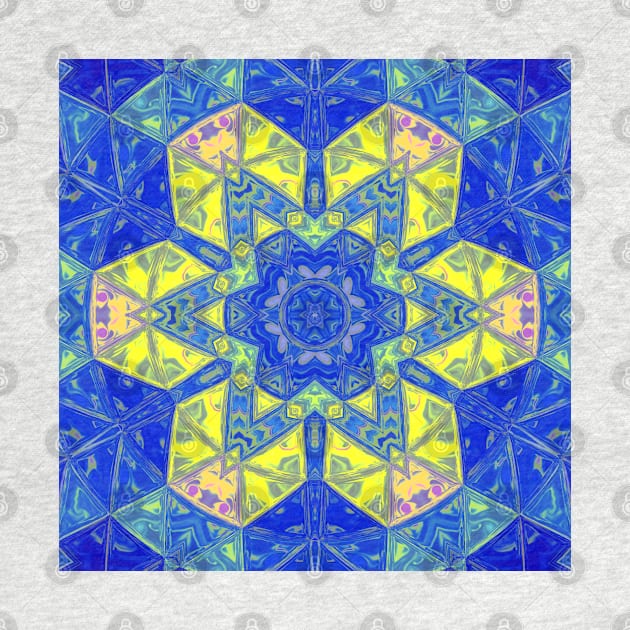 Mosaic Mandala Blue and Yellow by WormholeOrbital